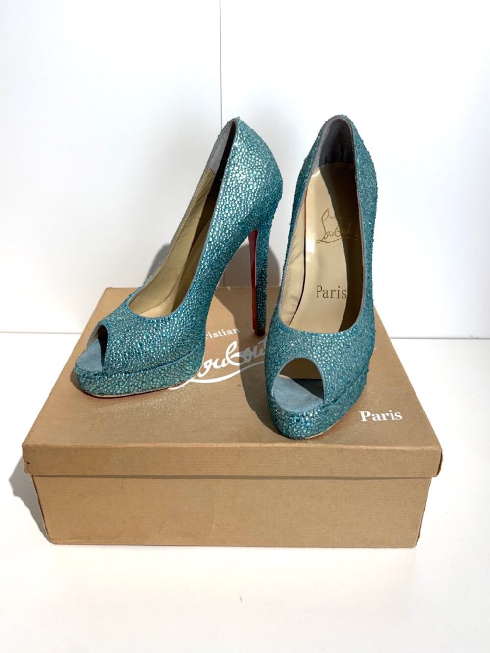 Christian Louboutin Strass Crystal Embellished Peep Toe- Size 38